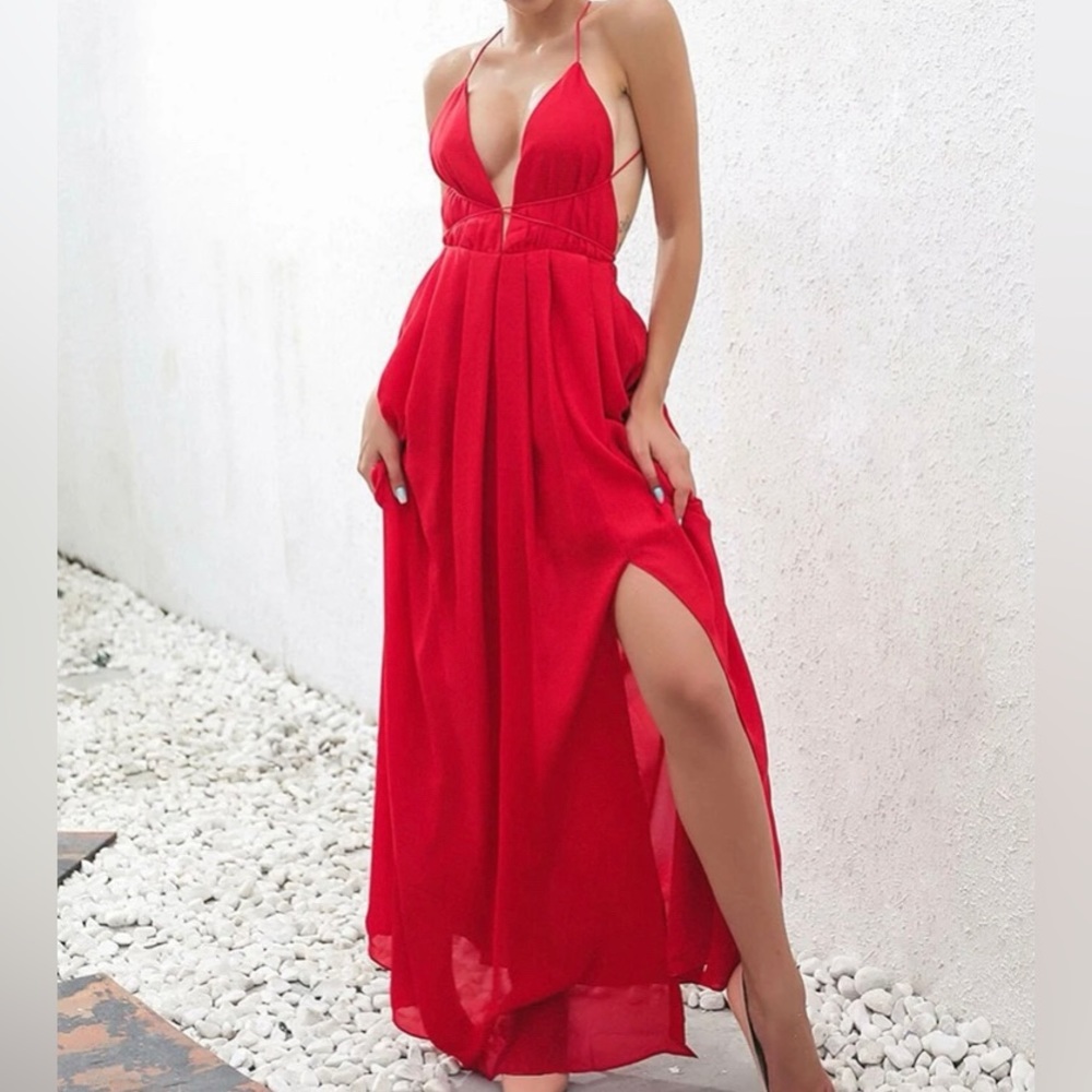 Fire red gown with strappy ties